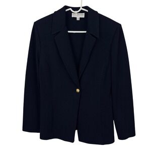 St John Collection Black Santana Knit Single Button Blazer Classic Size 12